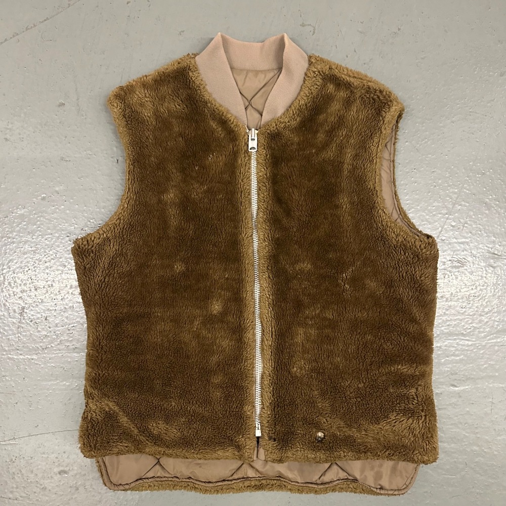 Vintage Unbranded Mens Reversible Fleece Quilted Vest Large Brown Preowned Stain